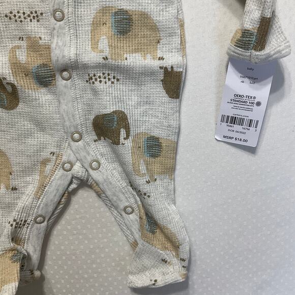 Carter’s New Born Baby Footie with Gloves Gray Elephants Print - Picture 3 of 4